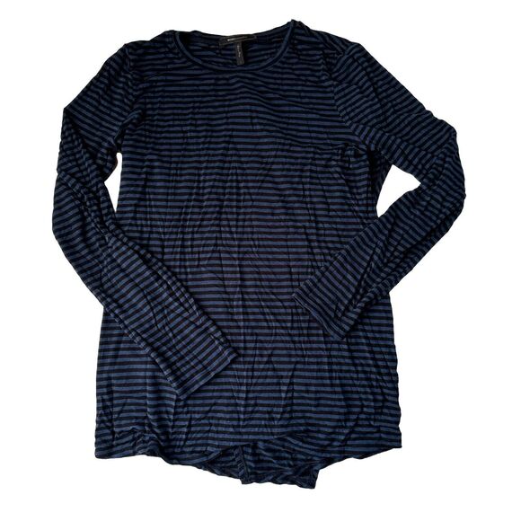 BCBG Maxazria Draped Back Top Size Large Blue & Black Striped Long Sleeve - Picture 1 of 11